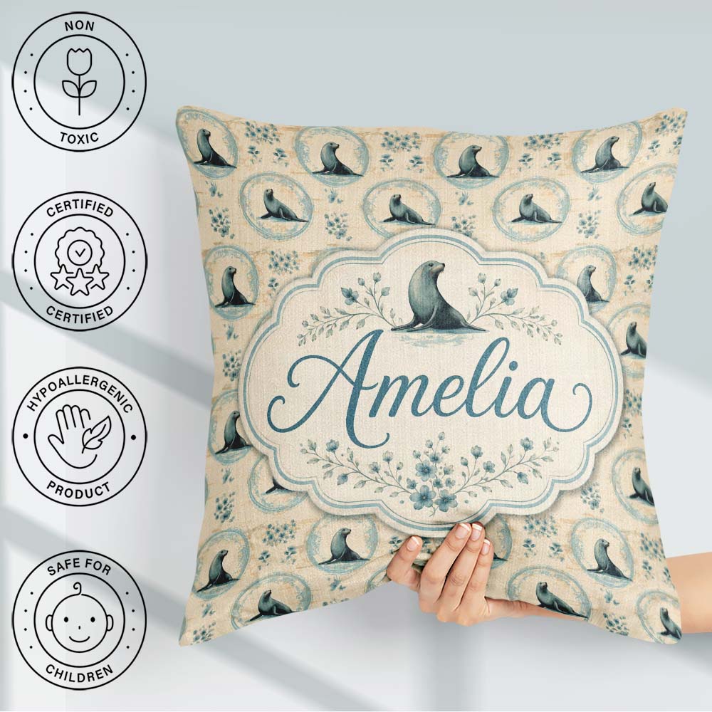 Custom Name Elegant Seal Cameo Frames with Floral Beige Seamless Square Filled Cushion Throw Pillow Sofa Bed Home Decor Zip Washable UK Made