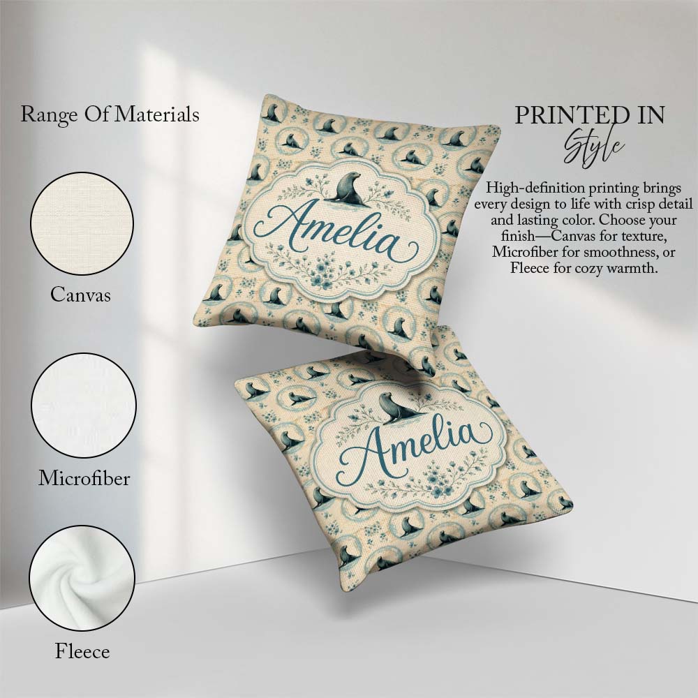 Custom Name Elegant Seal Cameo Frames with Floral Beige Seamless Square Filled Cushion Throw Pillow Sofa Bed Home Decor Zip Washable UK Made