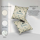 Custom Name Elegant Seal Cameo Frames with Floral Beige Seamless Square Filled Cushion Throw Pillow Sofa Bed Home Decor Zip Washable UK Made