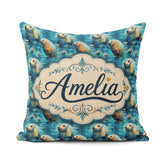 Custom Name Minimalist Seal with Botanical Soft Neutral Seamless Square Filled Cushion Throw Pillow Sofa Bed Home Decor Zip Washable UK Made