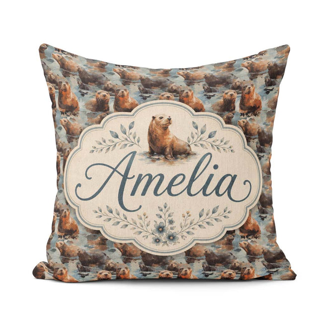 Custom Name Cartoon Seal Shapes in Blue Minimal Seamless Pattern Square Filled Cushion Throw Pillow Sofa Bed Home Decor Zip Washable UK Made