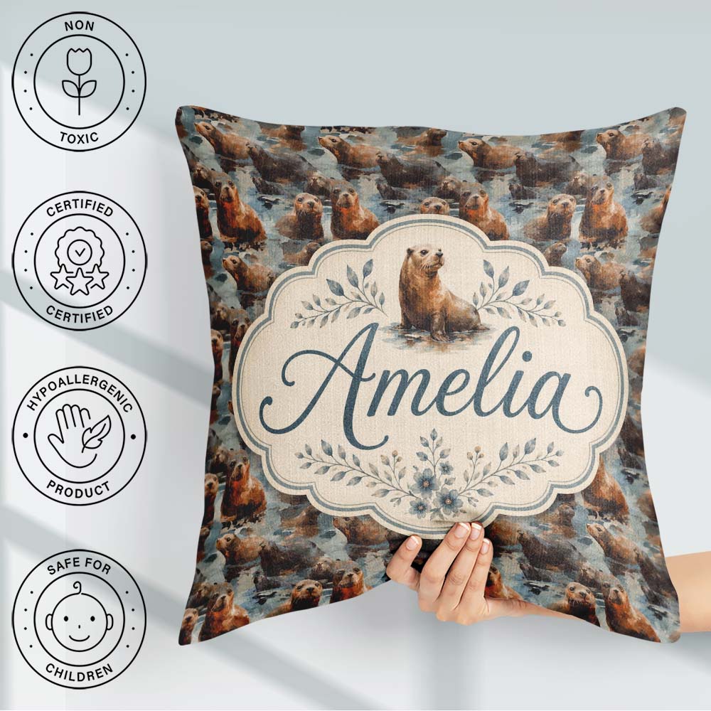 Custom Name Cartoon Seal Shapes in Blue Minimal Seamless Pattern Square Filled Cushion Throw Pillow Sofa Bed Home Decor Zip Washable UK Made