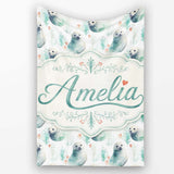 Painterly Seals Swimming in Deep Blue Ocean Artistic Seamless Lovely  Personalised Custom Name Super Soft Fleece Blanket Bed Sofa Throw
