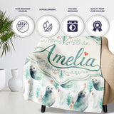 Painterly Seals Swimming in Deep Blue Ocean Artistic Seamless Lovely  Personalised Custom Name Super Soft Fleece Blanket Bed Sofa Throw