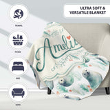 Painterly Seals Swimming in Deep Blue Ocean Artistic Seamless Lovely  Personalised Custom Name Super Soft Fleece Blanket Bed Sofa Throw
