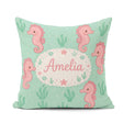 Custom Name Cute Seahorse Ocean Cartoon Animal Pattern Everyday Square Filled Cushion Throw Pillow Sofa Bed Home Decor Zip Washable UK Made