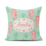 Custom Name Cute Seahorse Ocean Cartoon Animal Pattern Everyday Square Filled Cushion Throw Pillow Sofa Bed Home Decor Zip Washable UK Made