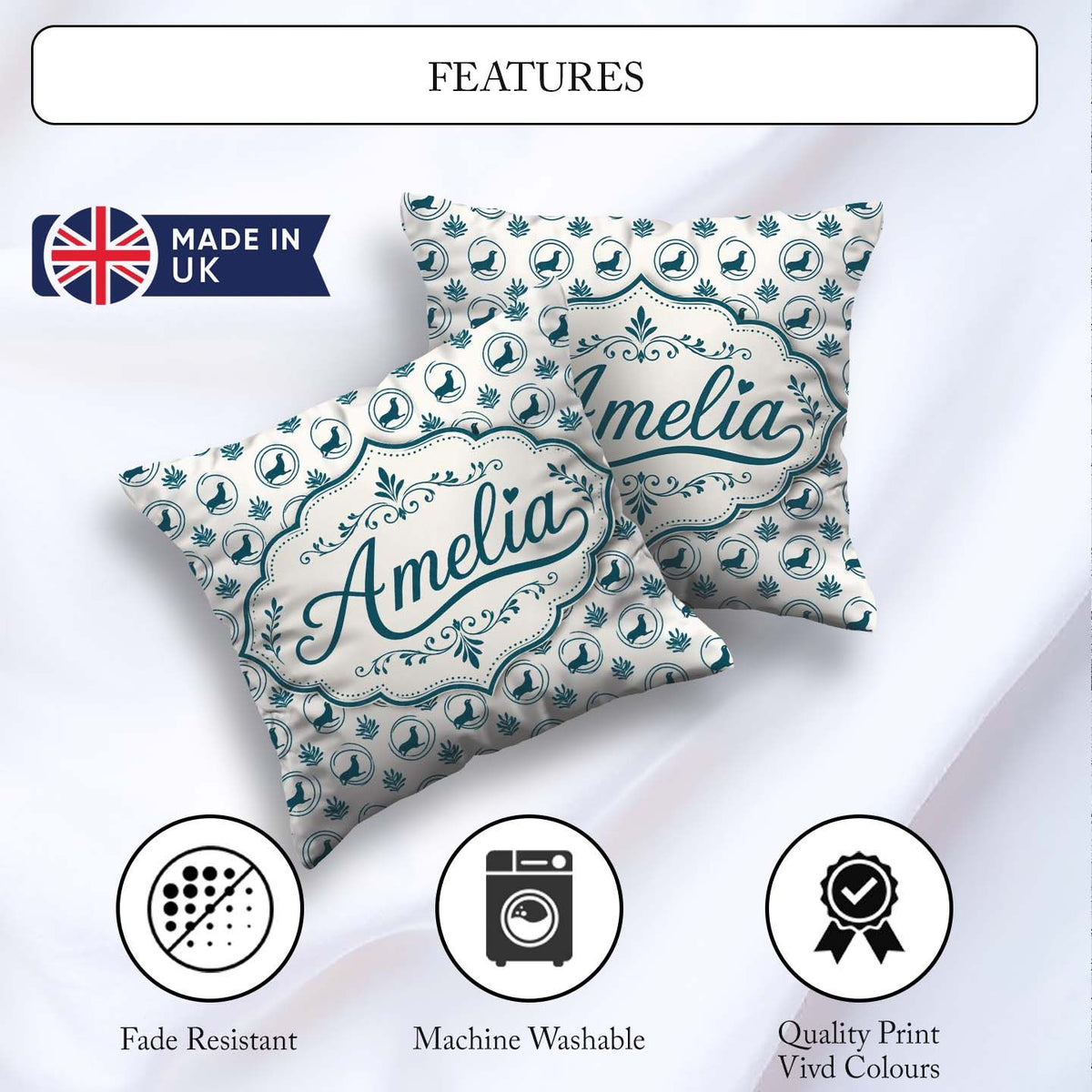 Custom Name Soft Watercolour Seal Faces with Sea Plants Seamless Square Filled Cushion Throw Pillow Sofa Bed Home Decor Zip Washable UK Made