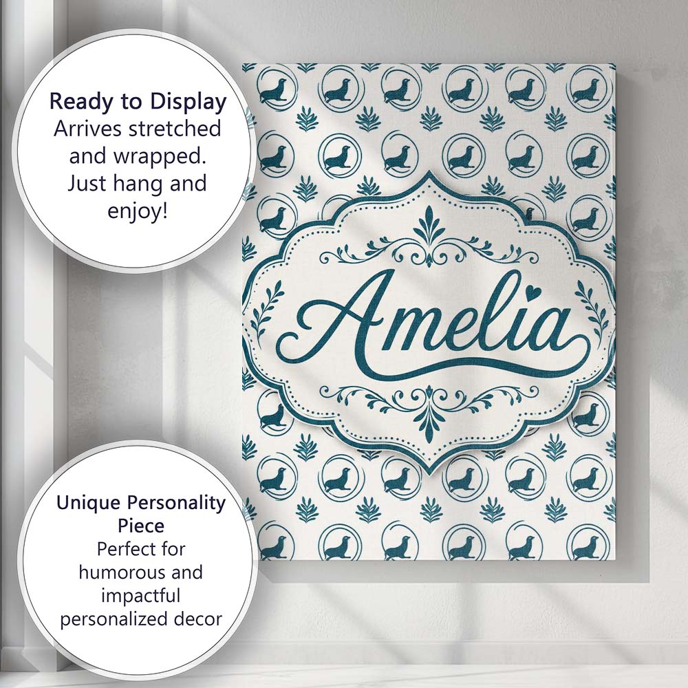 Personalised Name Soft Watercolour Seal Custom  Modern Room Accent Elegant Feature Canvas Wall Art Print Decor Picture Ready to Hang