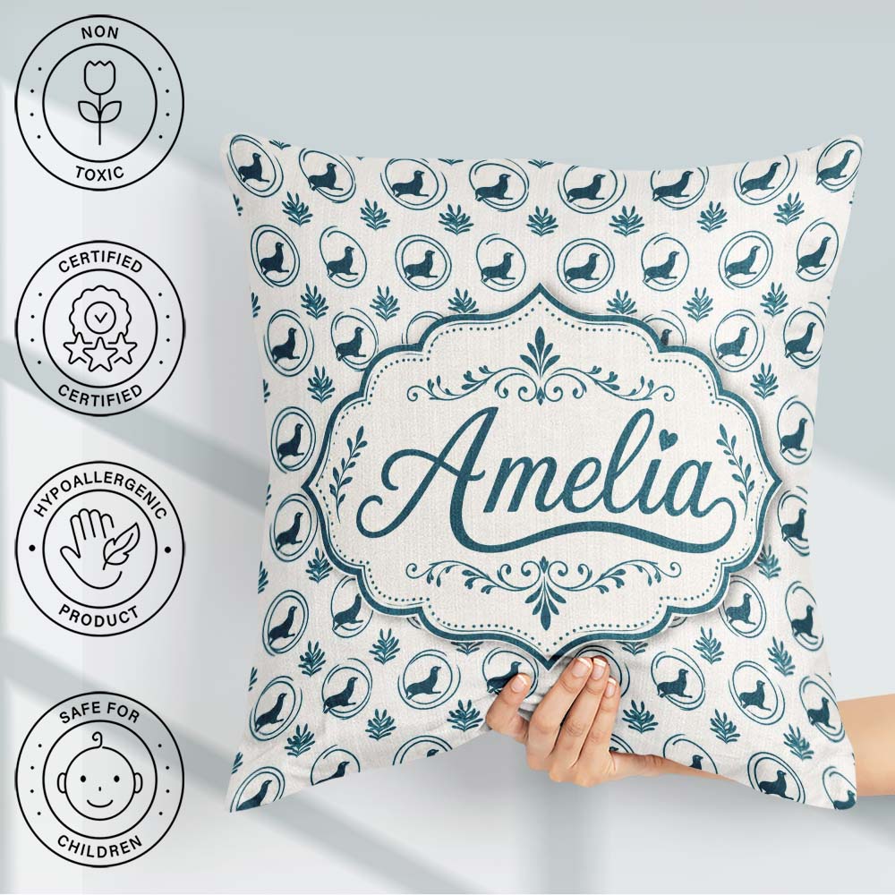 Custom Name Soft Watercolour Seal Faces with Sea Plants Seamless Square Filled Cushion Throw Pillow Sofa Bed Home Decor Zip Washable UK Made