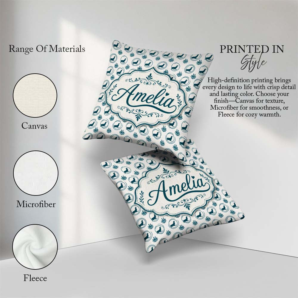 Custom Name Soft Watercolour Seal Faces with Sea Plants Seamless Square Filled Cushion Throw Pillow Sofa Bed Home Decor Zip Washable UK Made