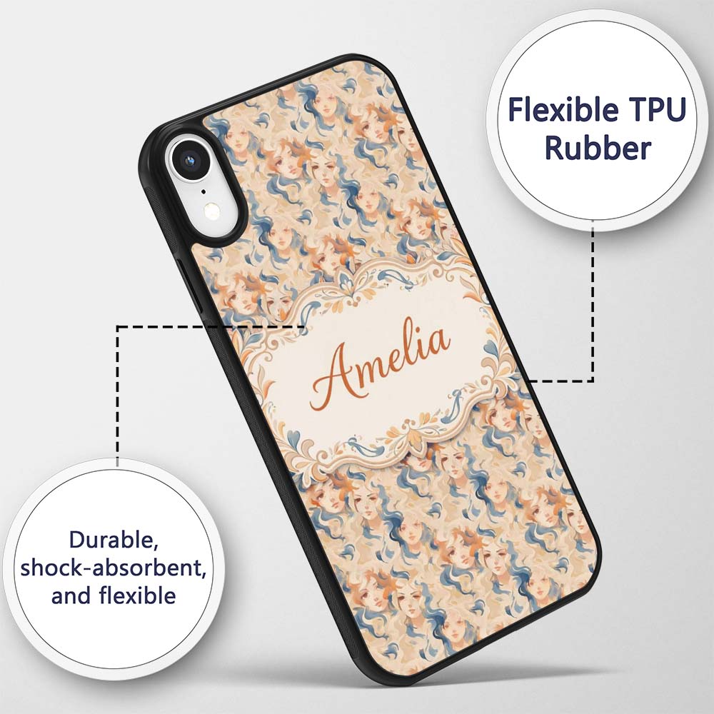Artistic Female Portrait Cream Blue Abstract Custom Name Protective Phone Case Mobile Cover Durable Everyday Smartphone Shock Resistant