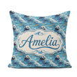 Custom Name Simple Seal Silhouettes with Leaf Motif Clean Design Square Filled Cushion Throw Pillow Sofa Bed Home Decor Zip Washable UK Made