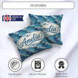 Custom Name Simple Seal Silhouettes with Leaf Motif Clean Design Square Filled Cushion Throw Pillow Sofa Bed Home Decor Zip Washable UK Made