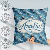 Custom Name Simple Seal Silhouettes with Leaf Motif Clean Design Square Filled Cushion Throw Pillow Sofa Bed Home Decor Zip Washable UK Made