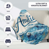 Simple Seal Silhouettes with Leaf Motif Clean Design Seamless Lovely  Personalised Custom Name Super Soft Fleece Blanket Bed Sofa Throw