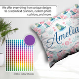 Custom Name Playful Blue Seal Characters Minimal Repeat Seamless Square Filled Cushion Throw Pillow Sofa Bed Home Decor Zip Washable UK Made