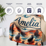 Bright Blue Ocean Seal Swimming Waves Artistic Seamless Pattern  Personalised Custom Name Super Soft Fleece Blanket Bed Sofa Throw