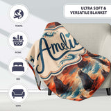 Bright Blue Ocean Seal Swimming Waves Artistic Seamless Pattern  Personalised Custom Name Super Soft Fleece Blanket Bed Sofa Throw