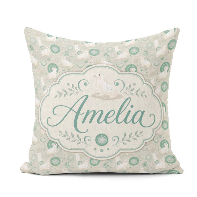 Custom Name Seal and Coral Pastel Ocean Scene Seamless Pattern Square Filled Cushion Throw Pillow Sofa Bed Home Decor Zip Washable UK Made