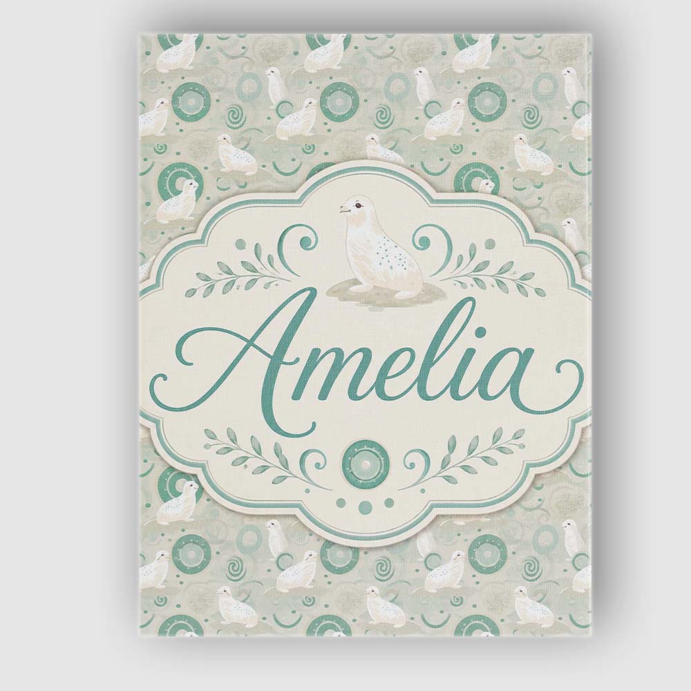Personalised Name Cute Seal and Coral Custom Modern Room Accent Creative Decorator Style Canvas Wall Art Print Decor Picture Ready to Hang