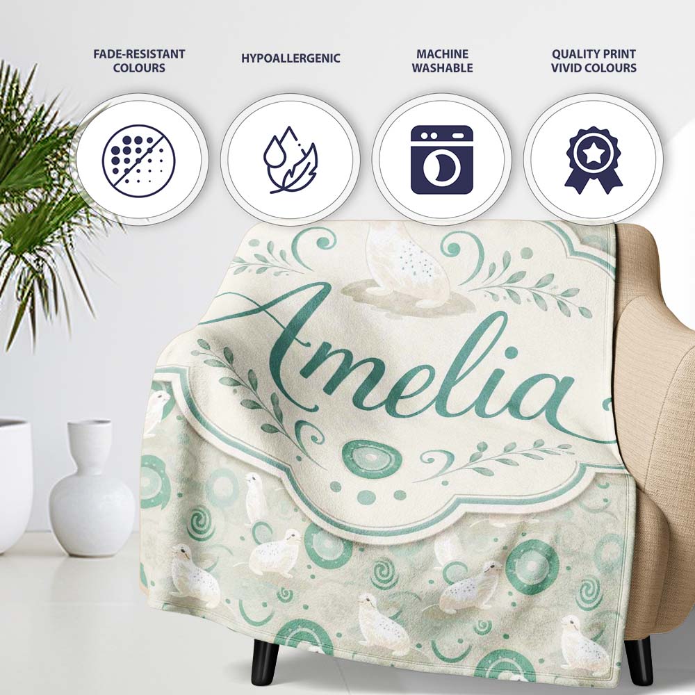 Cute Seal and Coral Watercolour Pastel Ocean Scene Seamless Pattern  Personalised Custom Name Super Soft Fleece Blanket Bed Sofa Throw