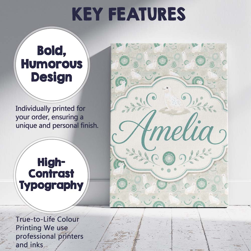 Personalised Name Cute Seal and Coral Custom Modern Room Accent Creative Decorator Style Canvas Wall Art Print Decor Picture Ready to Hang