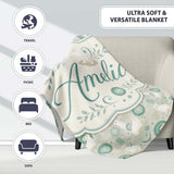Cute Seal and Coral Watercolour Pastel Ocean Scene Seamless Pattern  Personalised Custom Name Super Soft Fleece Blanket Bed Sofa Throw