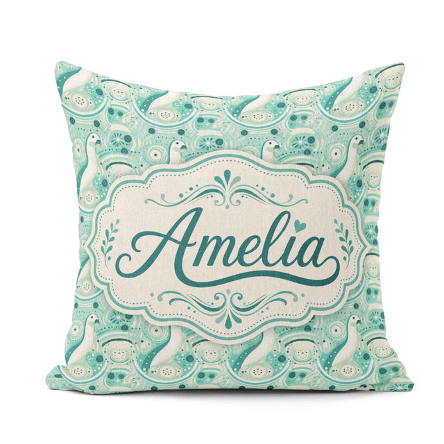 Custom Name Stylised Seals with Swirl Ocean Motifs Teal Seamless Square Filled Cushion Throw Pillow Sofa Bed Home Decor Zip Washable UK Made