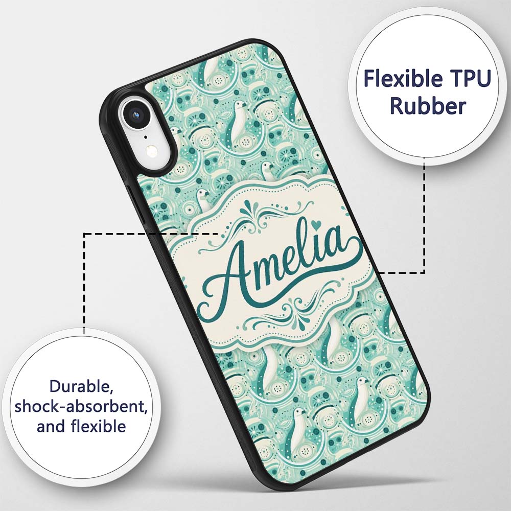 Decorative Stylised Seals with Swirl Ocean Motifs Custom Name Protective Phone Case Mobile Cover Durable Everyday Smartphone Shock Resistant
