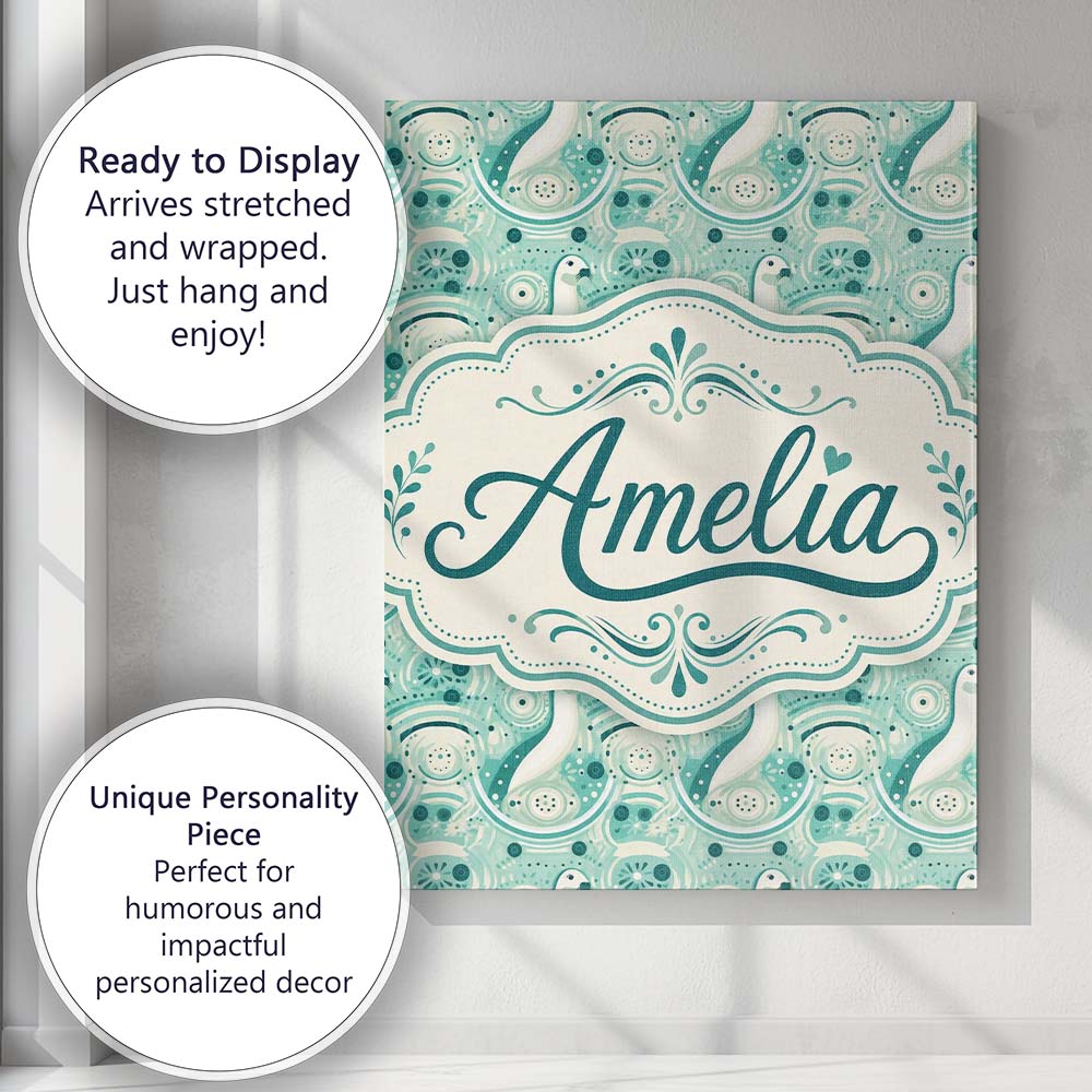 Personalised Name Decorative Stylised Seals Custom  Bespoke Interior Contemporary Canvas Wall Art Print Decor Picture Ready to Hang