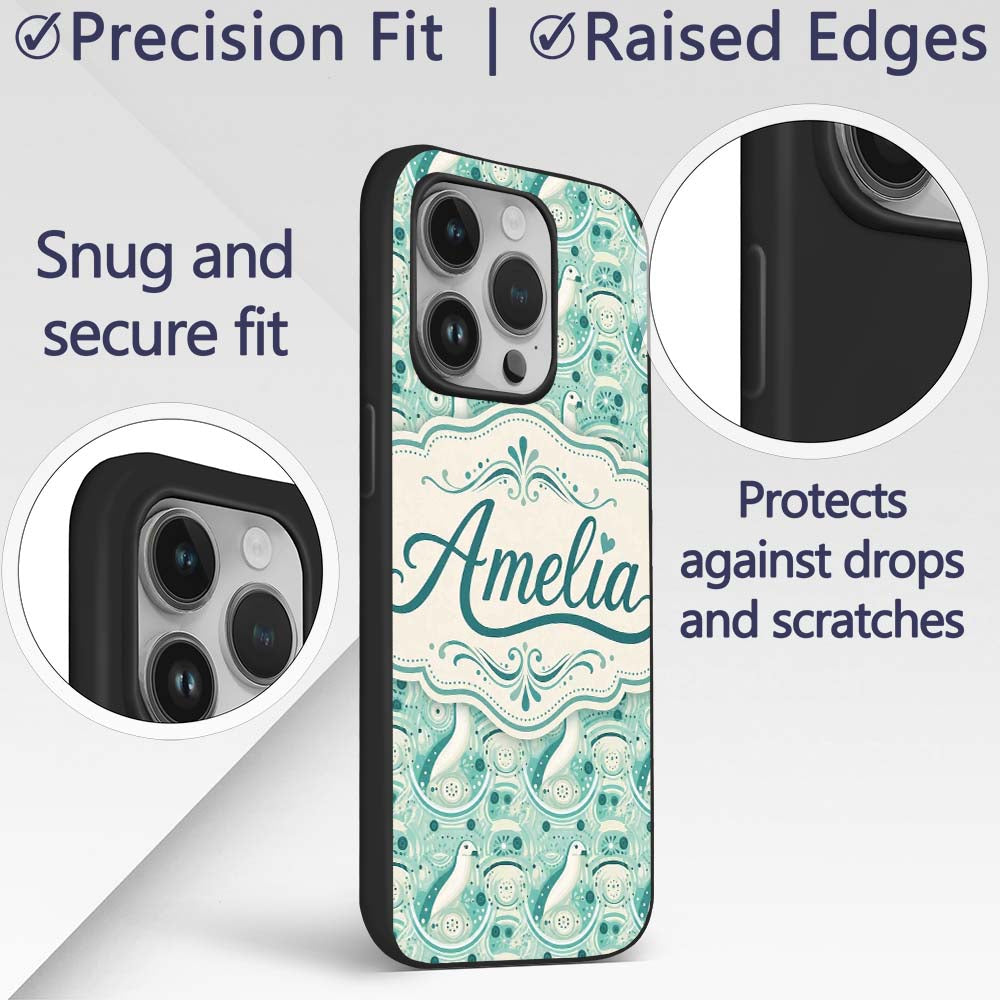 Decorative Stylised Seals with Swirl Ocean Motifs Custom Name Protective Phone Case Mobile Cover Durable Everyday Smartphone Shock Resistant
