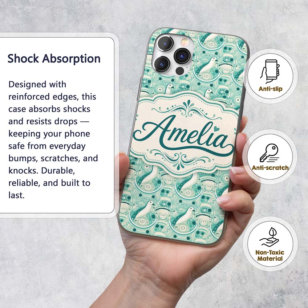 Decorative Stylised Seals with Swirl Ocean Motifs Custom Name Protective Phone Case Mobile Cover Durable Everyday Smartphone Shock Resistant
