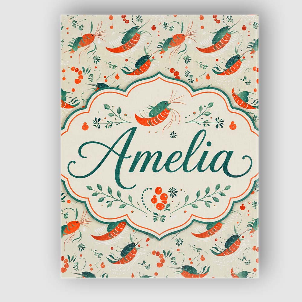 Personalised Name Cute Shrimp with Green Custom  Unique Gift Idea Elegant Feature Canvas Wall Art Print Decor Picture Ready to Hang
