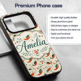 Cute Shrimp with Green Botanical Printed Design Custom Name Protective Phone Case Mobile Cover Durable Everyday Smartphone Shock Resistant
