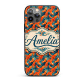 Cute Painterly Orange Shrimp with Flowing Ocean Custom Name Protective Phone Case Mobile Cover Durable Everyday Smartphone Shock Resistant
