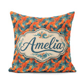 Custom Name Cute Orange Shrimp with Flowing Ocean Waves Seamless Square Filled Cushion Throw Pillow Sofa Bed Home Decor Zip Washable UK Made