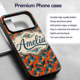 Cute Painterly Orange Shrimp with Flowing Ocean Custom Name Protective Phone Case Mobile Cover Durable Everyday Smartphone Shock Resistant