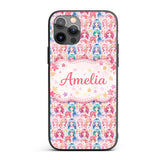 Colourful Anime Girls Pastel Star Pattern Kawaii Custom Name Protective Phone Case Mobile Cover Durable Everyday Smartphone Shock Resistant
