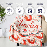 Stylised Coral Shrimp with Floral Elements Seamless Pattern Lovely  Personalised Custom Name Super Soft Fleece Blanket Bed Sofa Throw
