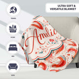 Stylised Coral Shrimp with Floral Elements Seamless Pattern Lovely  Personalised Custom Name Super Soft Fleece Blanket Bed Sofa Throw