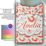 Stylised Coral Shrimp with Floral Elements Seamless Pattern Lovely  Personalised Custom Name Super Soft Fleece Blanket Bed Sofa Throw