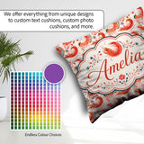 Custom Name Stylised Coral Shrimp with Elements Seamless Pattern Square Filled Cushion Throw Pillow Sofa Bed Home Decor Zip Washable UK Made