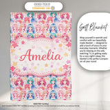 Colourful Anime Girls Pastel Star Pattern Kawaii Character Design  Personalised Custom Name Super Soft Fleece Blanket Bed Sofa Throw