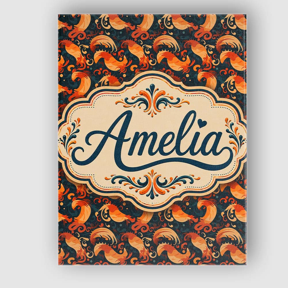 Personalised Name Ornate Orange Shrimp with Custom  Bespoke Interior Contemporary Canvas Wall Art Print Decor Picture Ready to Hang