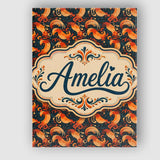 Personalised Name Ornate Orange Shrimp with Custom  Bespoke Interior Contemporary Canvas Wall Art Print Decor Picture Ready to Hang