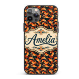 Ornate Orange Shrimp with Decorative Swirls Dark Custom Name Protective Phone Case Mobile Cover Durable Everyday Smartphone Shock Resistant