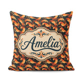 Custom Name Ornate Orange Shrimp with Decorative Swirls Seamless Square Filled Cushion Throw Pillow Sofa Bed Home Decor Zip Washable UK Made