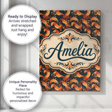 Personalised Name Ornate Orange Shrimp with Custom  Bespoke Interior Contemporary Canvas Wall Art Print Decor Picture Ready to Hang