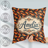 Custom Name Ornate Orange Shrimp with Decorative Swirls Seamless Square Filled Cushion Throw Pillow Sofa Bed Home Decor Zip Washable UK Made